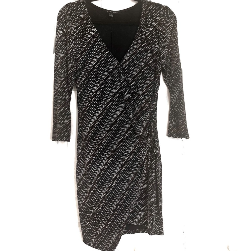 Haute Monde Black, White, and Bronze Asymmetrical Dress